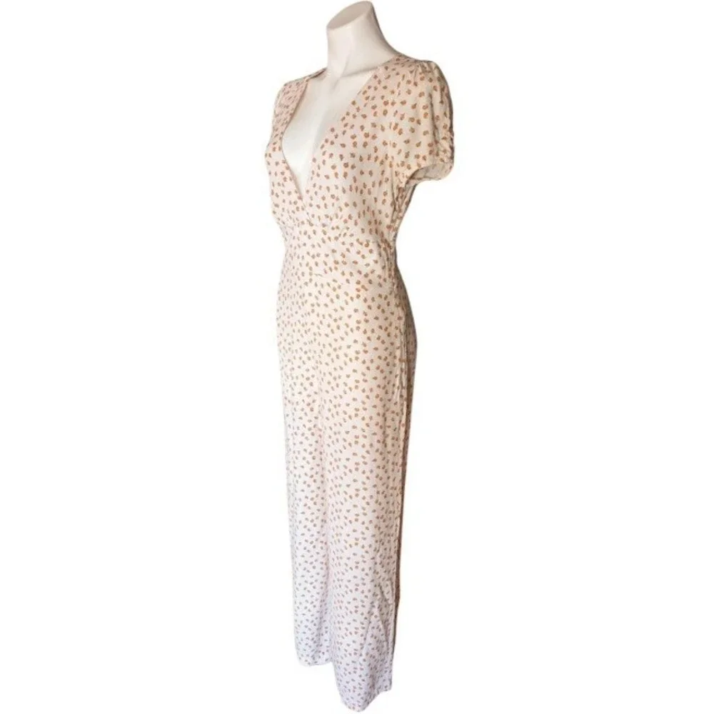 Free People Mia V-Neck Wide Leg Cream Jumpsuit with Peach Print Size 10 - Picture 3 of 11